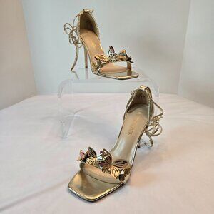 DREAM PAIRS  Women's Strappy Gladiator  Stilettos Open Square Toe Sz: 8 Gold